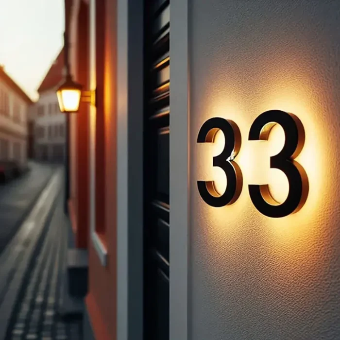 arkadan ışıklı siyah toz boyalı metal apartman numarası
