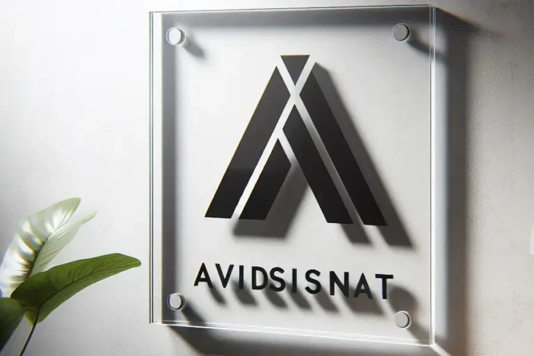 Gri modern ofis duvarında monte edilmiş akrilik tabela tasarımı.