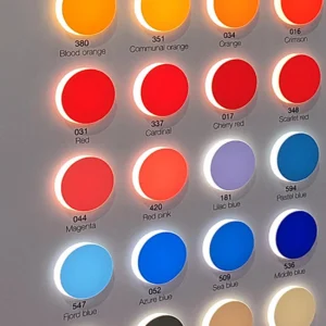 An illuminated catalogue showing the Translucent vinyl colours used in channel letter signs