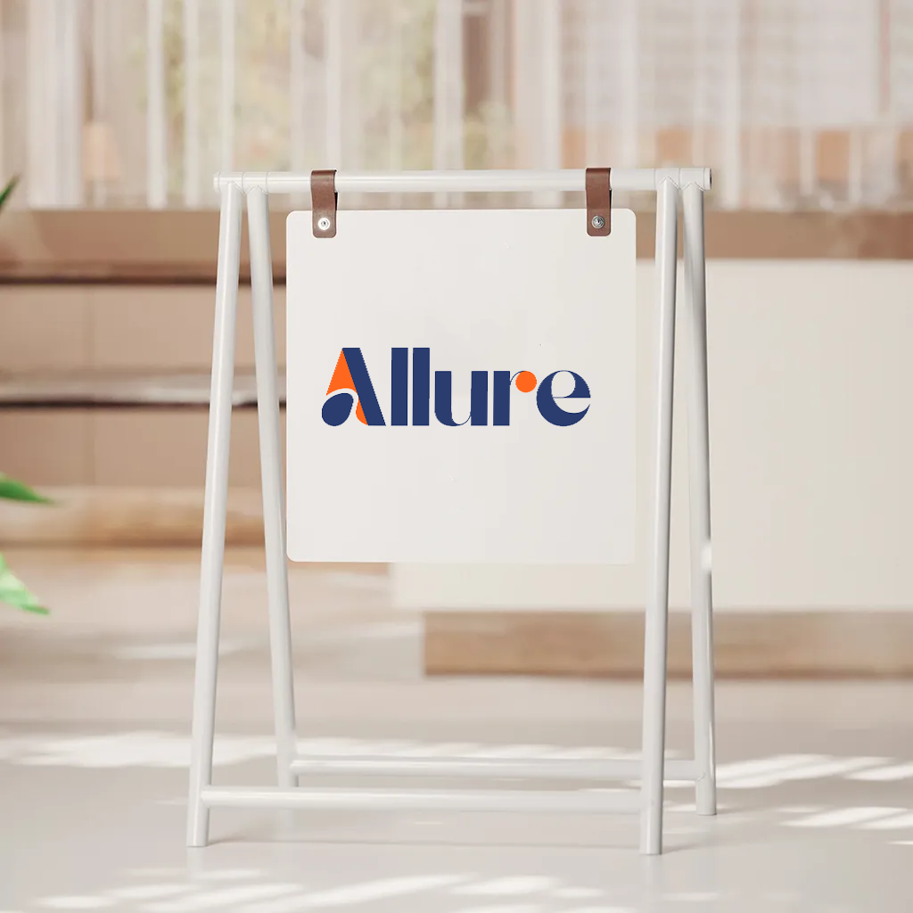 Sadece logo içeren beyaz renkli A-pano kaldırım tabelası örneği.