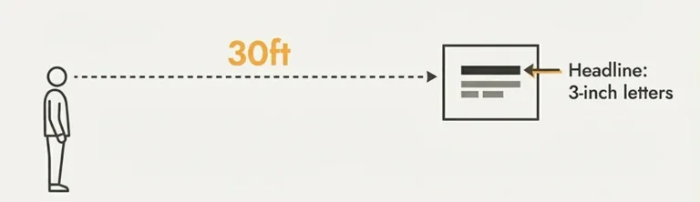 Okuma mesafesi ile yazı tipi boyutu arasındaki ilişkiyi gösteren teknik grafik.